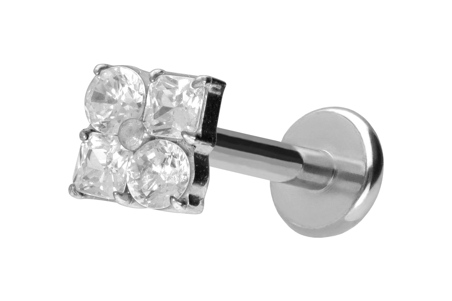 Titan Labret Piercing mit Push Fit KRISTALLBLUME